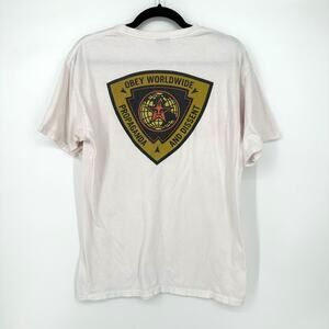 Vintage Obey Shirt Men Medium White Graphic Tee Skater Grunge Y2K 90s Streetwear